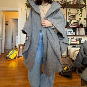 Gray wool poncho coat